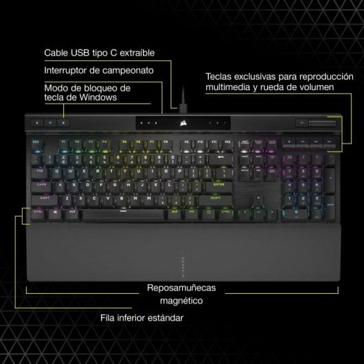 Corsair K70 RGB Pro Teclado Mecánico Gaming Switch Cherry MX Red Negro