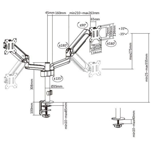 Equip Soporte de Mesa para 2 Pantallas 17"-32" VESA 100x100 Máx 18Kg