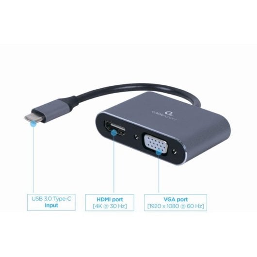 Adaptador Gembird USB-C HDMI VGA 4K 0,15m Cinzento CE RoHS