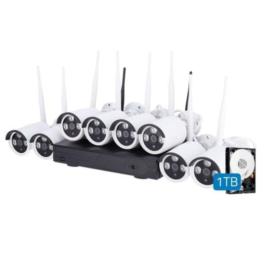 Videocamere di sorveglianza Nivian Kit 2K Visione Notturna Interno ed Esterno Rilevamento IA