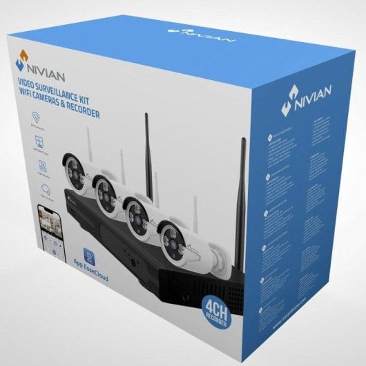 Videocamere di sorveglianza Nivian Kit 2K Visione Notturna Interno ed Esterno Rilevamento IA