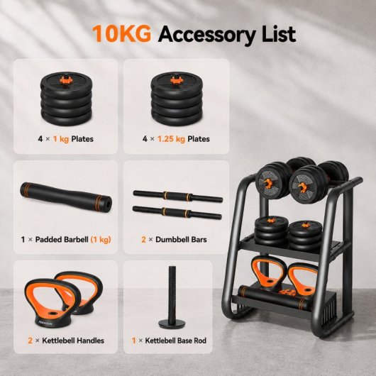 Xiaomi Fed Kit de Pesas 10Kg Mancuernas + Barra + Pesas