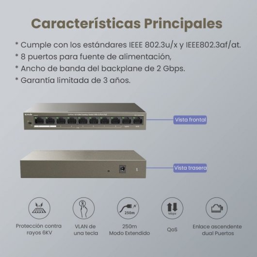 Tenda TEF1110P-8-63W PoE Switch Ethernet 10 Puertos 10/100 Mbps 63W