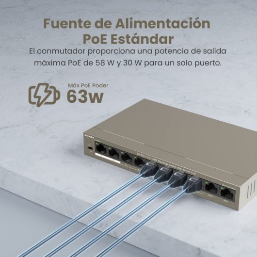 Tenda TEF1110P-8-63W PoE Switch Ethernet 10 Puertos 10/100 Mbps 63W