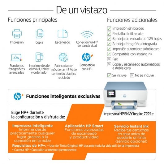 HP ENVY Inspire 7221e Multifunción Color Wifi + 3 Meses de Impresión Instant Ink con HP+