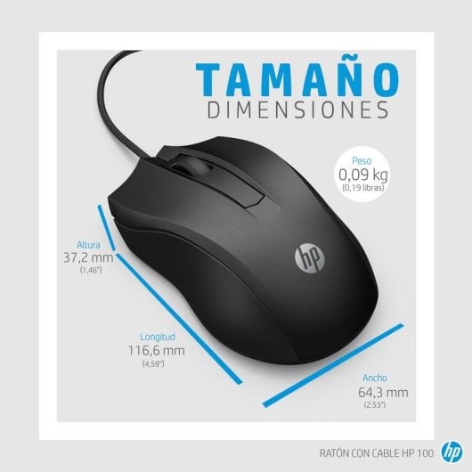 Rato HP Wired 100 USB 1600 DPI Preto Ambidestro