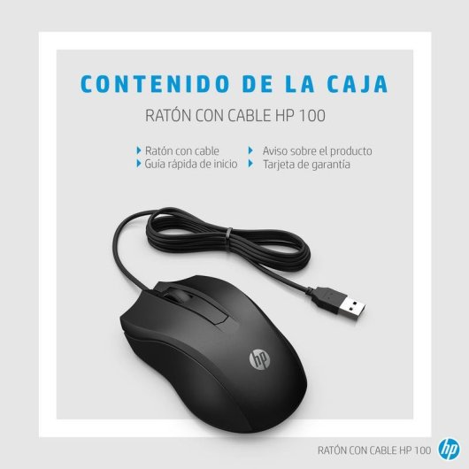 Rato HP Wired 100 USB 1600 DPI Preto Ambidestro