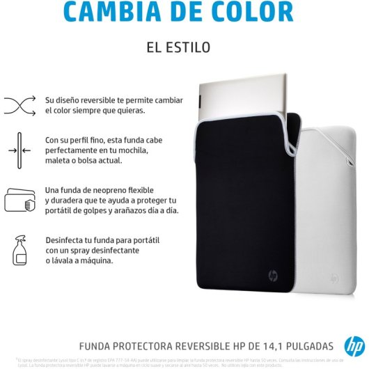 HP Funda Protectora Reversible para Portátiles hasta 14" Delgado sin Cremallera Lavable negro/plata