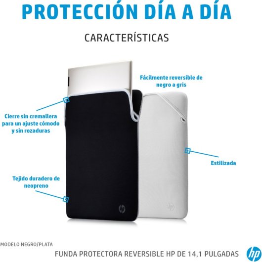 HP Funda Protectora Reversible para Portátiles hasta 14" Delgado sin Cremallera Lavable negro/plata