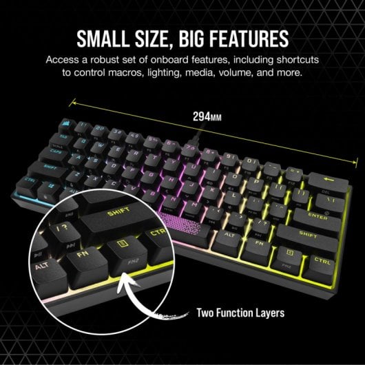 Corsair K65 Mini Teclado Mecánico Gaming RGB Switch Cherry MX Red Negro