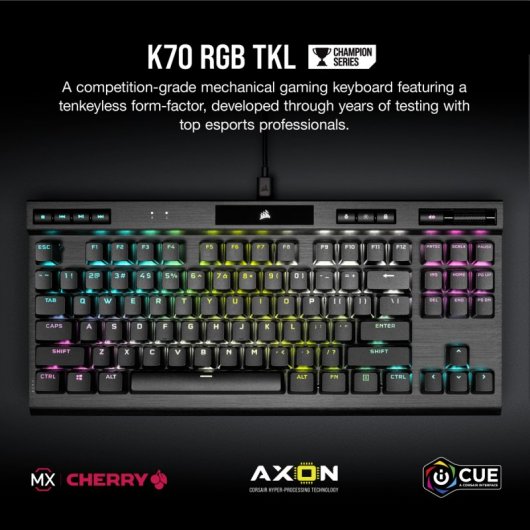 Corsair K70 RGB TKL Champion Series Commutateur de clavier de jeu mécanique Cherry MX Rouge Noir