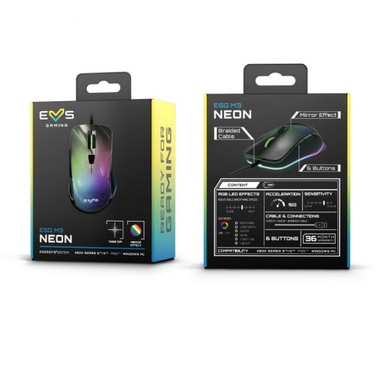 Mouse da gioco Energy Sistem ESG M3 Neon RGB 7200 DPI Nero