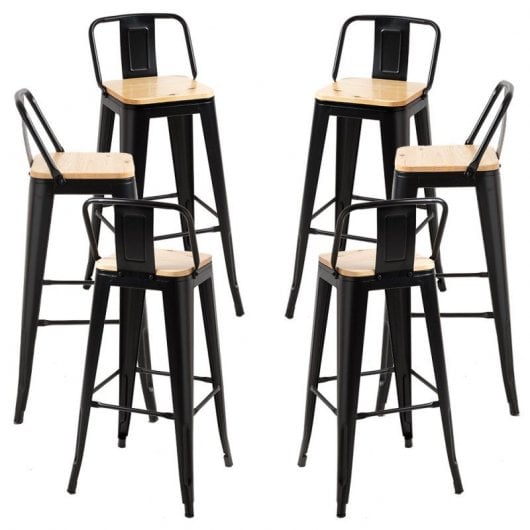 Packs Taburetes Altos - Pack 6 Taburetes Torix Respaldo Madera Natural - Negro