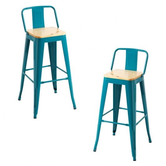 Packs Taburetes Altos - Pack 2 Taburetes Torix Respaldo Madera Natural - Verde Azulado