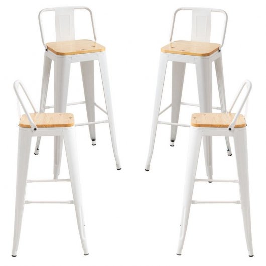 Packs Taburetes Altos - Pack 4 Taburetes Torix Respaldo Madera Natural - Blanco