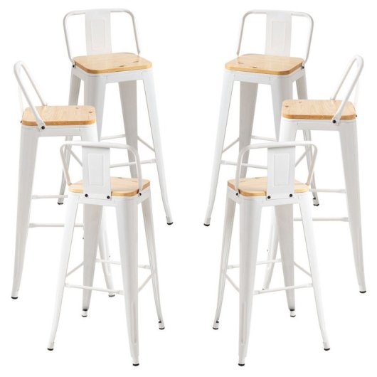 Packs Taburetes Altos - Pack 6 Taburetes Torix Respaldo Madera Natural - Blanco