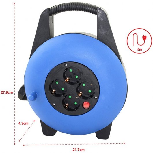 Enrouleur de câble Silver Electronics 4 prises Schuko 10m bleu
