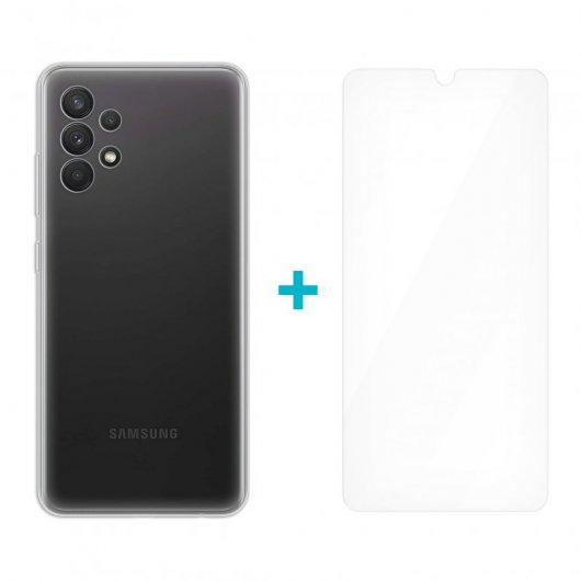 Icoveri Pack Funda Gel TPU Antigolpes Transparente + Cristal Templado 9H para Samsung Galaxy A32 4G