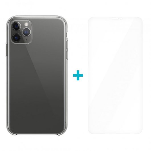 Icoveri Pack Funda Gel TPU Antigolpes Transparente + Cristal Templado 9H para iPhone 11 Pro