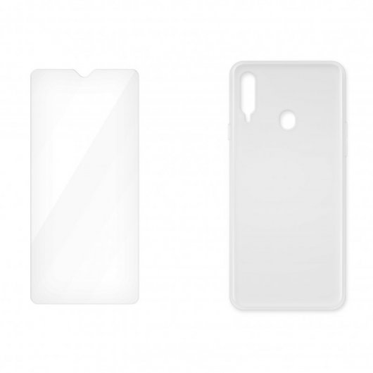 Icoveri Pack Funda Gel TPU Antigolpes Transparente + Cristal Templado 9H para Samsung Galaxy A20s