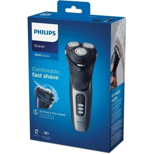 Rasoio Elettrico Viso Philips S3231/52 Senza Filo 60 min Funzionamento a Umido 3 Testine Ricarica Rapida