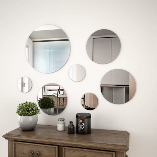 Vidaxl Conjunto De Espejo De Pared Redondo Vidrio 7 Piezas