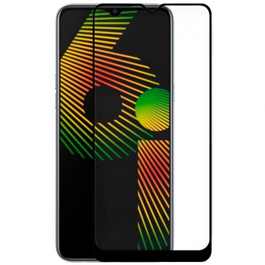 Fantastica protezione per schermo in vetro temperato nero 3D completo per Realme 6i