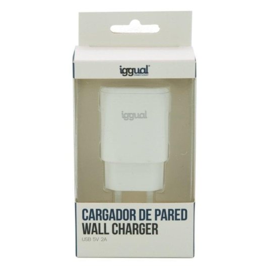 Carregador de parede iggual 1xUSB 5V 2A 10W compacto branco