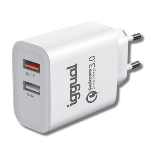 Mobiele oplader Iggual 2xUSB Quickcharge 3.0 30W wit