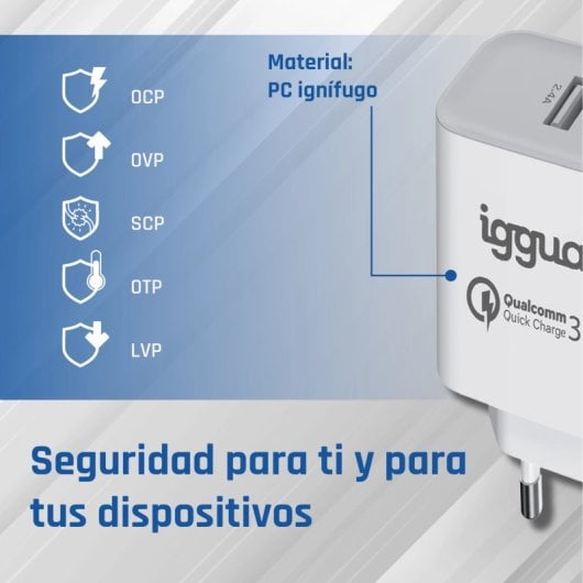 Mobiele oplader Iggual 2xUSB Quickcharge 3.0 30W wit