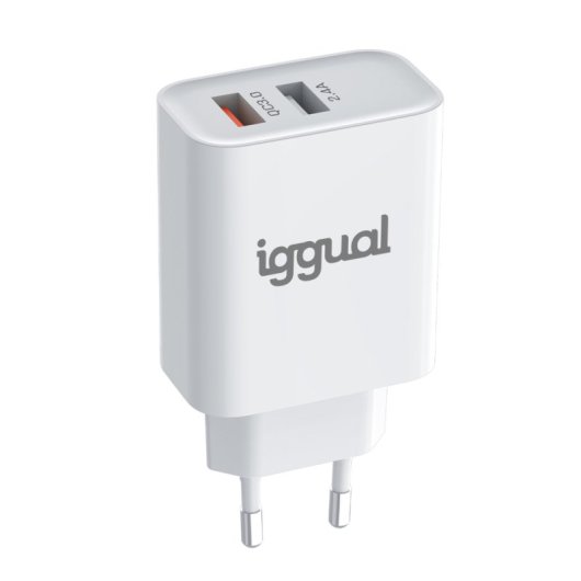 Mobiele oplader Iggual 2xUSB Quickcharge 3.0 30W wit