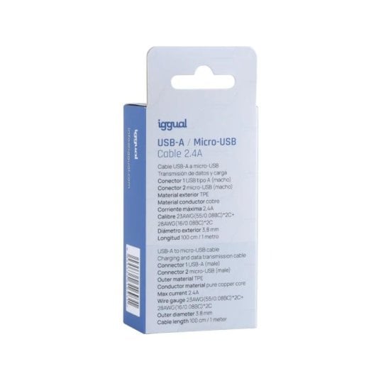 Cabo USB iggual USB-A/Micro-USB 1m Branco TPE USB 2.0