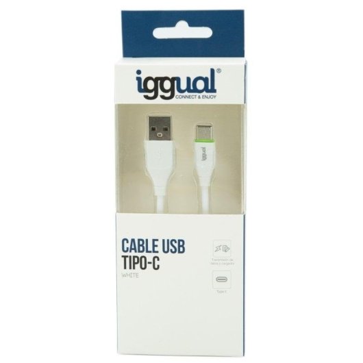 Cabo USB iggual USB-A/USB-C 1m Branco Transferência Rápida 3A