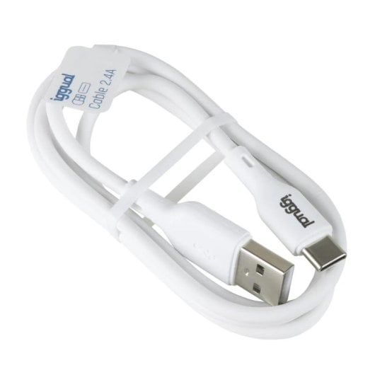 Cabo USB iggual USB-A/USB-C 1m Branco Transferência Rápida 3A