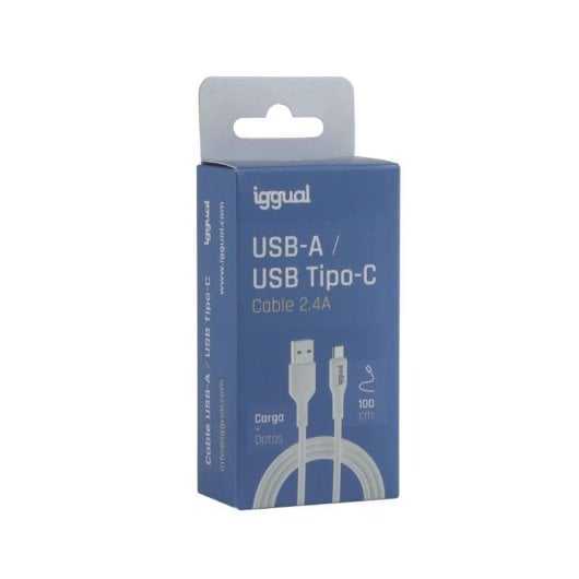 Cabo USB iggual USB-A/USB-C 1m Branco Transferência Rápida 3A
