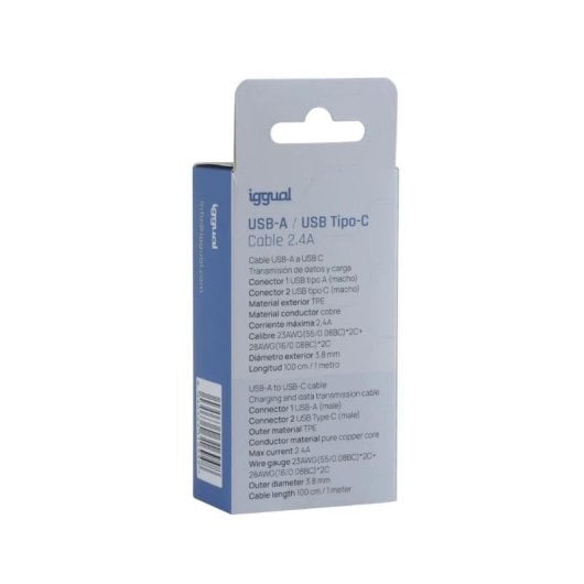 Cabo USB iggual USB-A/USB-C 1m Branco Transferência Rápida 3A