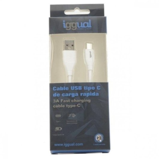 Cabo USB iggual Q3.0 USB-A para USB-C 1m Branco Carregamento Rápido