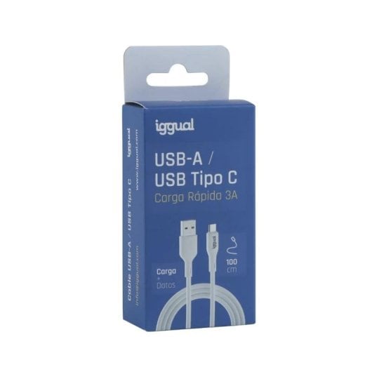 Cabo USB iggual Q3.0 USB-A para USB-C 1m Branco Carregamento Rápido