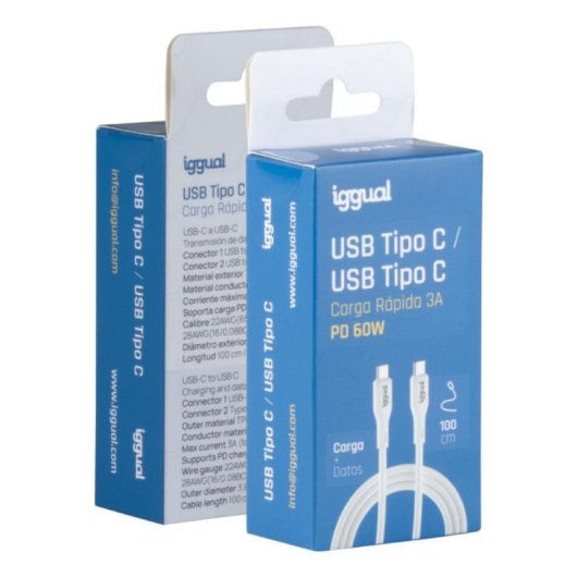 Cabo USB-C iggual Quickcharge 3.0 1m Branco transferência rápida 3A