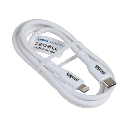 Cabo USB-C iggual Quickcharge 3.0 1m Lightning Branco Alta Velocidade