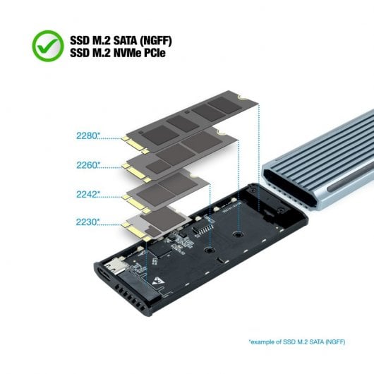 TooQ Shinobi Boîtier SSD Externe M.2 NGFF/NVMe USB-A 3.1 Gen2 RGB Gris