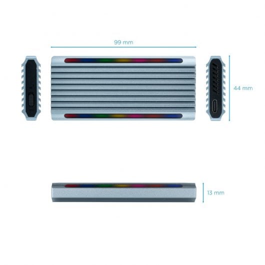 TooQ Shinobi Boîtier SSD Externe M.2 NGFF/NVMe USB-A 3.1 Gen2 RGB Gris