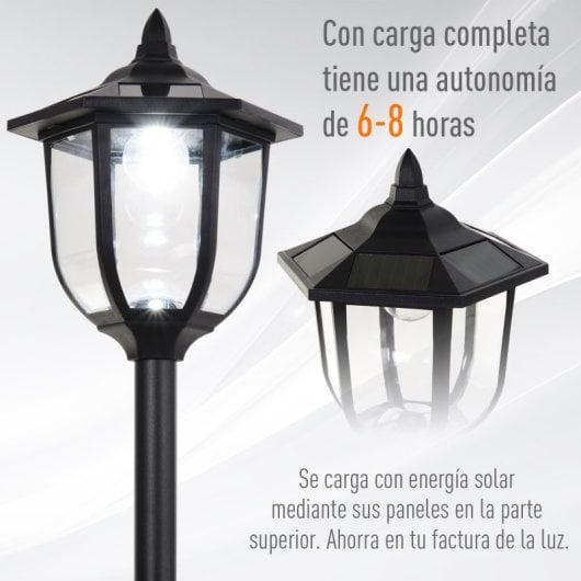 Outsunny Farola Solar Exterior 6 LEDS y Autonomía de 6-8 Horas Automática
