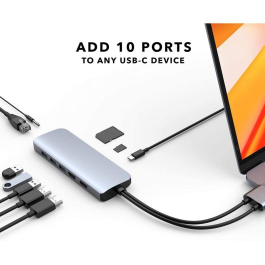 Hyper VIPER HUB USB-C 10 in 2 PD 60W Grigio siderale