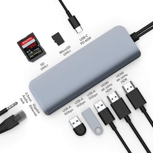 Hyper VIPER HUB USB-C 10 en 2 PD 60W Gris Espacial
