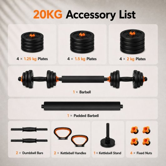 Kit manubri Xiaomi FED V2 + barra + kettlebell 20Kg