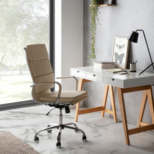 VS Venta-Stock Morgan Sillón de Oficina Reclinable de Piel Sintética Taupe
