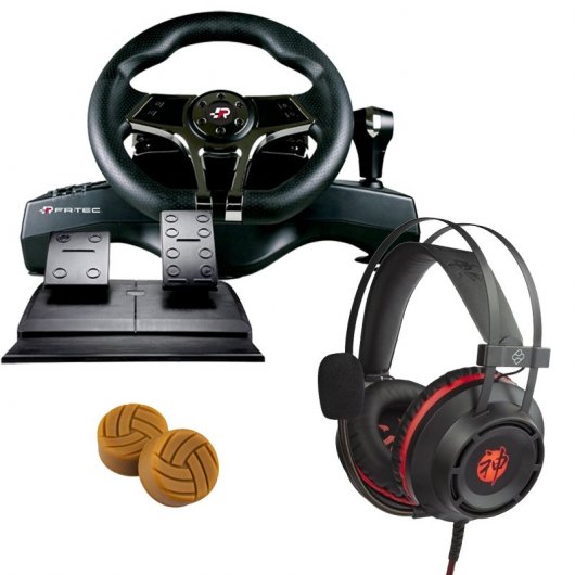 FR-TEC Pack Hurricane Wheel MKII PC/PS4/PS3/Nintendo Switch + EBISU Auriculares + Grips Sports