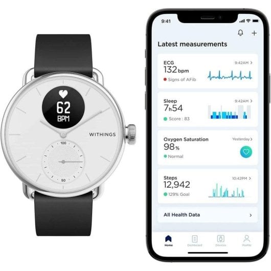 Withings ScanWatch GPS 38mm Hybrid Acciaio Inox Bianco Resistenza 5ATM SpO2 ECG