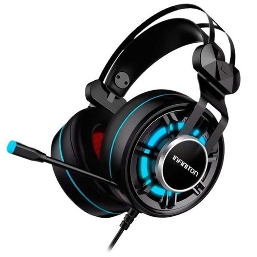 Auriculares Infiniton GHS-IX com fio USB Gaming Cancelamento de Ruído LED Preto